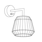 Wall lamp with wire mesh shade, matte metal finish, circular wall plate, and adjustable rigid arm, minimalist modern design.