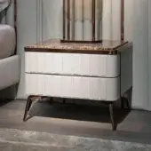 Superior DV Home Collection Hollywood nightstand with noce canaletto wood, stainless steel inserts and copper-like finish adorning padded rectangular panels