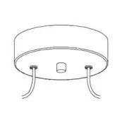 Canopy fixture line drawing, circular black and white design, three flexible cords extending from base, central cylindrical detail.