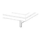 Bed frame corner, line drawing, minimalist design, rectangular headboard, cylindrical leg, white background, technical illustration.