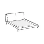 King bed black and white line drawing, rectangular frame, padded headboard with two cushions, minimalist contemporary design.