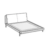 King bed line drawing, dark frame, rectangular cushions, minimalist design, white background, modern bedroom furniture illustration.