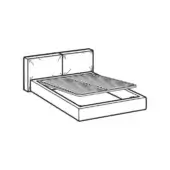 Platform bed sketch, upholstered headboard, rectangular frame with built-in storage and slatted base, hand-drawn style.