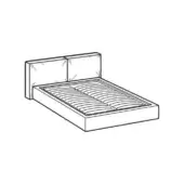 Platform bed sketch, black lines, rectangular headboard, minimalist design, slatted base, upholstered panels, white background.