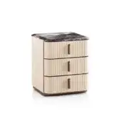 Distinguished DV Home Collection Windsor nightstand with creamy off-white synthetic material and gray-brown marble-patterned surface in a matte finish