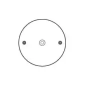Ceiling plate, white finish, circular design features three dark recessed circles, with a concentric circle within the central opening.