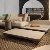Superior Reflex Segno ottoman with light beige woven textile and dark brown frame crafted in Italy with matte finish