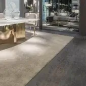 Distinguished DV Home Collection Hollywood rug in light beige polyamide offers a contemporary textural variation and low-profile design