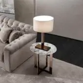 Distinguished DV Home Collection Windsor table lamp with a light beige fabric lampshade and bronze-toned metallic base
