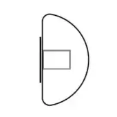 Minimalist geometric graphic featuring a black semi-circle with a centered rectangle and attached vertical bar on a white background.