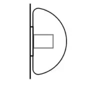 Wall-mounted light fixture, black line drawing, semi-circular shade with rectangular cutout, technical illustration on white background.