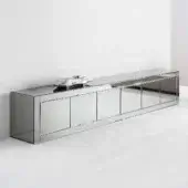 Avant-garde Reflex sideboard with shiny lacquered wood and beveled lacquered glass doors offering a silver mirrored surface