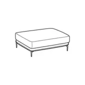 Krisby ottoman, light gray fabric, boxy shape with tufted cushion top and tapered metal legs, studio product shot.