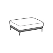 Krisby Mix Ottoman, white cushion, dark gray metal base, rectangular shape, tapered legs, minimalist contemporary design, studio shot.