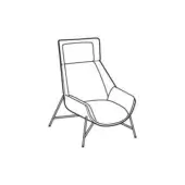 Beetle Lounge Chair, dark metal frame, high backrest with curved seat and armrests, minimalist modern design, angled legs, white background.