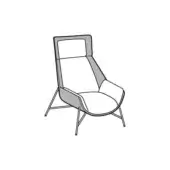 Beetle Mix lounge chair, gray fabric upholstery, rounded seat with angled light metal legs and high enveloping backrest.