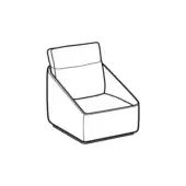 Modern armchair line drawing, black on white, boxy form with square seat, seamless armrests, and a minimalist, geometric design.