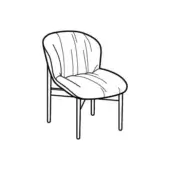 Bounty chair sketch, upholstered backrest, rounded shape, vertical seam detailing, wood four-leg base, minimalist modern design.