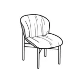 Bounty Mix Chair, black and white line drawing, rounded high back with pleated texture, streamlined legs, minimalist modern design.