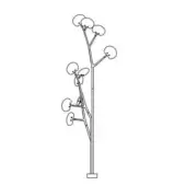 Floor lamp with dark metal frame, branching design, and multiple spherical light shades against a white backdrop.