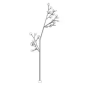 Floor lamp black line drawing, slender metal pole, branching arms with spherical fixtures, intricate tree-like design on white background.