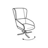 Lounge chair with metal swivel base, curved backrest, integrated armrests, and five-pronged starburst leg design, line drawing.