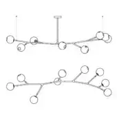 Modern chandelier design "288a2" line drawings, featuring asymmetrical spherical lights connected by curving metal rods and branching structures.