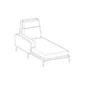 Chaise lounge, black line drawing, rectangular backrest with cushions, tapered legs, minimalist modern design, technical illustration.