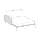 Modular lounge chair, light gray fabric, rectangular seat with conical metal legs and raised backrest, minimalist design.