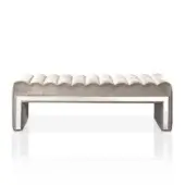 Superior DV Home Collection Envy bench with solid beech wood structure and light beige textile upholstery with polished metal base