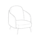 Lucia high armchair, upholstered fabric, rounded high back with curved arms and tapered metal legs.