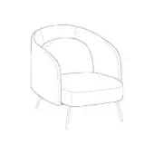 Lucia low armchair, silver metal legs, rounded high back, seamless upholstery, minimalist contemporary design, white background.