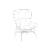 Armchair with black iron frame, quilted upholstery, rounded high back, and slender legs, shown as a white background line drawing.