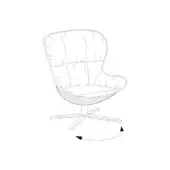 Contemporary armchair with vertical channel tufting, rounded silhouette, fabric upholstery, and circular swivel base with metallic splayed legs.