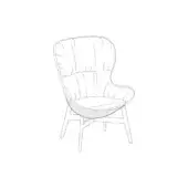 Chair with wood frame and quilted upholstery, featuring curved backrest, angled legs, and minimalist organic design on white background.