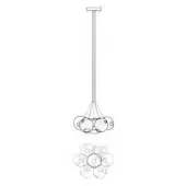Chandelier line drawing, metal and glass, featuring a vertical rod with curved supports suspending spherical orbs in a clustered, organic arrangement.