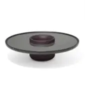 Innovative Giorgetti Ray coffee table with a circular ash frame and gray back-painted glass segments, including a leather-covered storage structure