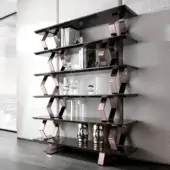 Distinguished DV Home Collection Deco bookcase with six glossy lacquered shelves and ten refined hexagonal metal elements