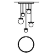 Mobile structure schematic with six descending rods, varying circular elements, and a circular base, black lines on white background.