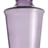 Glass vase, lavender color, elongated cylindrical shape with curved neck and dark rim, studio product shot on white background.