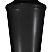 Black pedestal base, hourglass shape, glossy finish, conical bottom, studio shot, symmetrical design, modern aesthetic, white background.