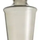 Glass vase, smoky gray, cylindrical shape with a darker gray band encircling the mid-section and a gently curved rim.