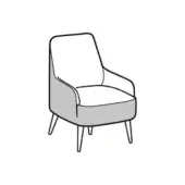 Ray Mix Armchair, gray fabric upholstery, curved high back with tapered dark gray legs, minimalist studio shot.