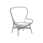 Armchair, molded plastic, curved shell design with matte finish, brushed metal legs, minimalist style, white cushion, studio product shot.