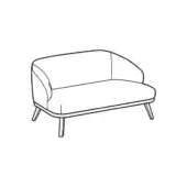 St. Tropez sofa, curved two-seater, black line drawing, rounded back and arms, tapered cylindrical legs, low profile, modern design.