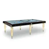Exceptional Reflex Bill pool table with glossy lacquered wood, light blue playing-felt top and ornate Murano glass legs