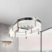 Superior DV Home Collection Elite Plaza suspension lamp in copper-toned metal with hexagonal columns and transparent cannetè glass cylinders