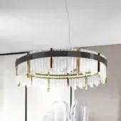 Distinguished DV Home Collection Elite suspension lamp with hexagonal metal columns and transparent cannetè glass cylinders in gold-colored metal