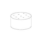 Clip Quilted Ottoman A, cylindrical fabric ottoman with quilted perforations, square grid pattern, matte finish, low profile seating.
