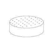 Quilted ottoman, black and white line drawing, cylindrical shape with rectangular indentations, minimalist upholstered furniture design.